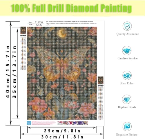 Diamond Art Kits for Adults,Moon Butterfly Diamond Painting Kits 12X16In | 5D Diamond Art Paintings for Beginners,Round Full Drill Diamond Dot Tools Kit,Extra Diamonds,Stress Relief Craft,DIY Gift - color: Butterfly-B19338