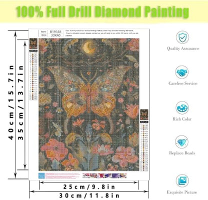 Diamond Art Kits for Adults,Moon Butterfly Diamond Painting Kits 12X16In | 5D Diamond Art Paintings for Beginners,Round Full Drill Diamond Dot Tools Kit,Extra Diamonds,Stress Relief Craft,DIY Gift - color: Butterfly-B19338
