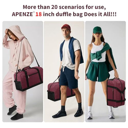 Small Gym Bag 18 inch Carry On Duffel Bag for Weekender Travel - Wine Red - color: Wine Red, size: 18inch