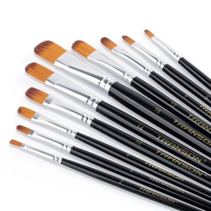 Transon Synthetic Filbert Paint Brush Set 10pcs for Acrylic Watercolor Gouache Art Painting and Body Craft Painting - size: Filbert 10 PCS