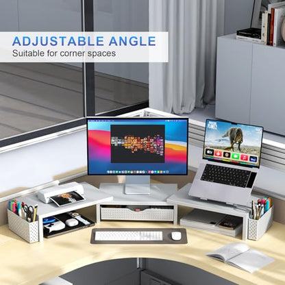 gianotter Dual Monitor Stand Riser With Drawer and 2 Pen Holders - color: White