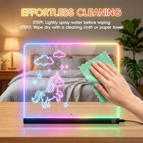 16" LED Drawing Board for Kids, Light Up Glow Doodle Pad with 12 Markers, Tracing Book & Cleaning Cloth, USB-C Acrylic Dry Erase Note Board Toy Gifts for Girls Boys Age 3-12