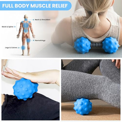 Adjustable Peanut Massage Ball, Dual Textured Massage Roller with Customizable 5-8 Inch Width for Back, Neck, Legs, Calves and Hamstrings, Lightweight TPE Self-Massage Tool, Blue