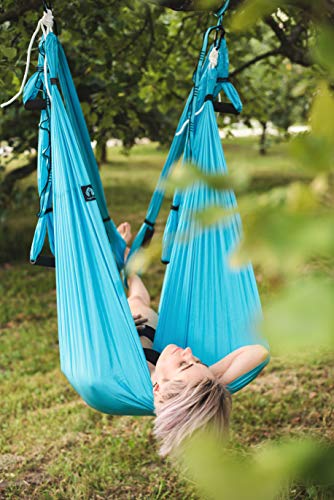 Aerial Yoga Swing Set - Hammock Hanging Swing - Sling Inversion Fly Kit - Antigravity Yoga Sling - Suspension Trapeze - color: BLUE