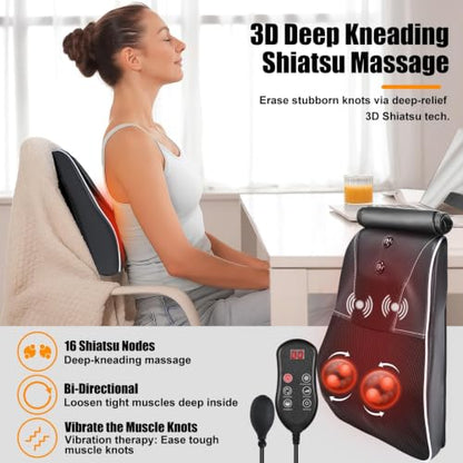 Shiatsu Back and Neck Massager with Heat. Back Massager for Pain Relief deep Tissue, 3D Kneading Massage Pillow or Back,Shoulder,Leg,Gifts for Mom,Dad,Women (Black) - color: Black-04