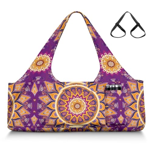 Yoga Mat Bag Large Yoga Bag and Carrier with Strap Zipper and Pockets Fits All Your Stuff Yoga Tote Pilates Bags for Women Fit Most Size Mats - color: Purple-01