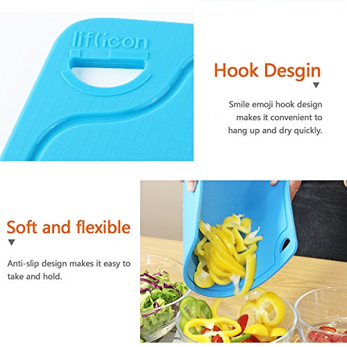 Liflicon Thick Cutting Boards for Kitchen Silicone Chopping Board Set of 2 Mid 12.6'' x 9.1”,Mini 9.1”x7.1” Non-slip Deep Drip Juice Groove Easy Grip Handle,Dishwasher Safe-Blue - color: Blue, size: S+M