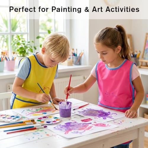 Kids Art Smock Sleeveless Waterproof Painting Apron Children Artist Smock 3 Pockets for Kids Age 2-8 Painting Crafts - color: Yellow, Rose Red, Red, Dark Blue, size: 4 Pcs