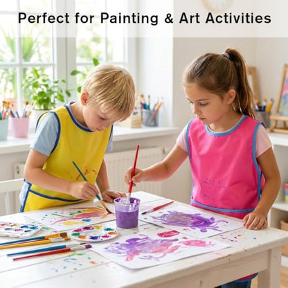 Kids Art Smock Sleeveless Waterproof Painting Apron Children Artist Smock 3 Pockets for Kids Age 2-8 Painting Crafts - color: Yellow, Rose Red, Red, Dark Blue, size: 4 Pcs