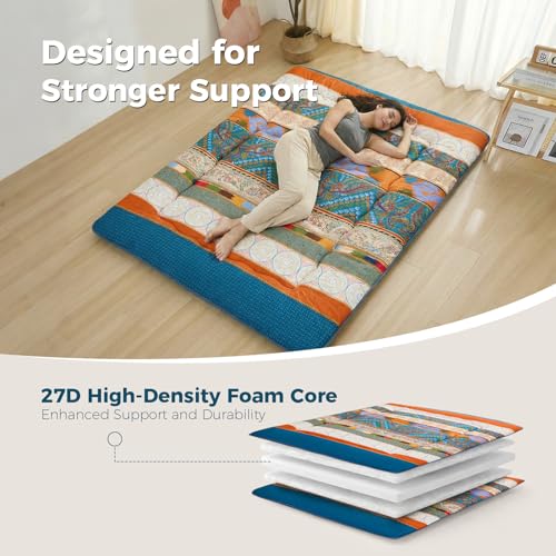 XICIKIN 2.5" Japanese Floor Mattress, Japanese Futon Mattress - color: Bohemian, size: Queen（80" x 60"）