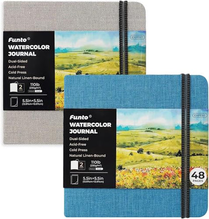 Funto Watercolor Journal, Square, 5.5x5.5, Portable 2-Pack, 48 Pages Each, Gray&Blue Cover, 110lb/230gsm, Art Supplies for Mixed Media - color: Gray&Blue