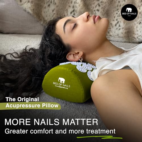 Bed of Nails Acupressure Pillow Original Bon Acupressure Design with 2142 Precision Nails, 15 x 6 x 4, Green - color: Green - Pillow