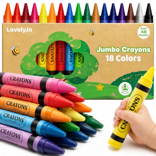 18 Colors Jumbo Crayons for Toddlers 1-3 2-4, Non-Toxic Washable Easy to Grip, School Art Supplies for Kids Ages 4-8, Classroom Must Haves, Ideal Coloring Set Birthday Easter Gifts for Boys Girls