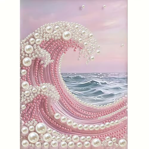 GEMFAMILY 5D Diamond Art Pearl Painting Kits for Adults,Pink Waves Diamond Art Kits for Special Shape, DIY Plastic Pearl Painting Kit for Home Wall Decoration 12 × 16 inch - color: HL6675