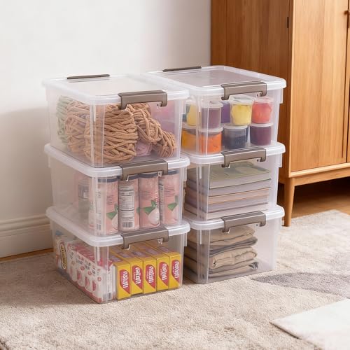 Citylife 17QT Plastic Storage Bins with Lids,5Packs Large Containers | Stackable Box with Locking Latches for Home, Office, Closet & Pantry Organization,Clear - color: Clear White, size: 17 QT(5 Pack)