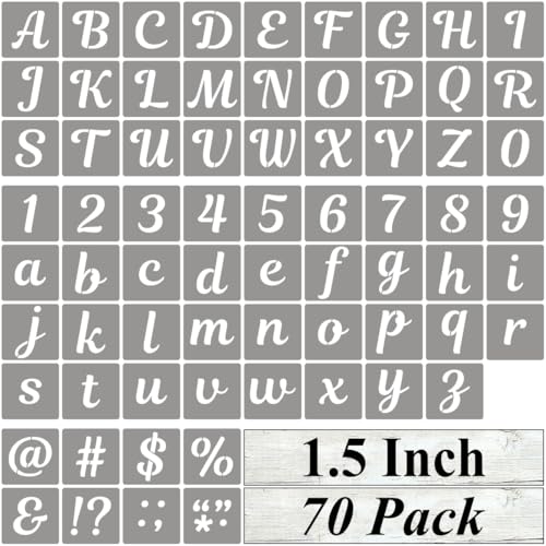 1.5 Inch Letter Stencils for Painting - 70 Pack Alphabet Letter and Number Stencil Templates with Signs for Painting, Reusable Cursive Alphabet Stencils for Chalkboard Wood Crafts & Wall Decor - size: 1.5 Inch