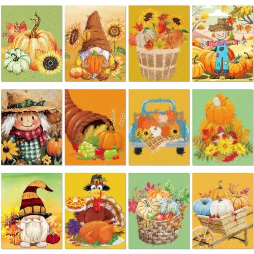 Sherr 12 Pcs Pre Drawn Canvas for Adults,Thanksgiving,8 x 10 Inch | Pre Printed Canvas, Sip and Paint Party Canvas Painting Kit, for Holiday Painting Crafts Favor - size: 8 x 10 Inch, style: Thanksgiving
