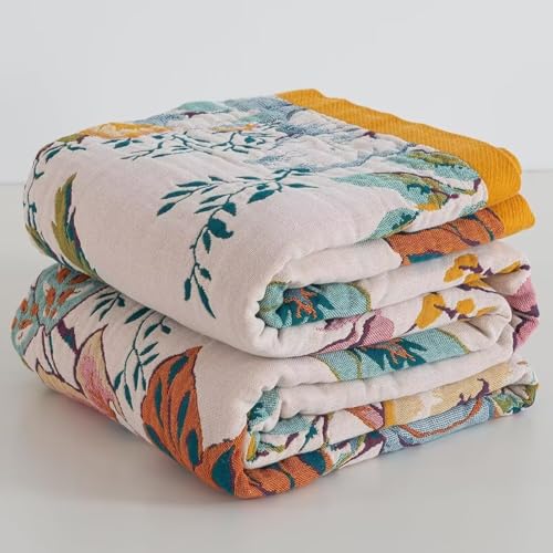 Boho Throw Blanket for Bed 100% Cotton Bohemian Blankets Ultra Soft Woven Muslin Decorative Blankets All Seasons Vintage Quilt Knitted Blanket for Sofa Chair(Beige, 50"x60") - color: R-beige, size: 50"x60"