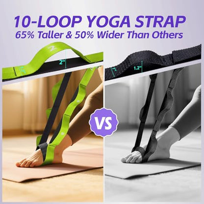 Non Elastic Stretching Strap with Loops - Yoga Straps for Physical Therapy, Durable Stretch Bands for Exercise, Flexibility Training, Hamstring & Leg Stretcher, Yoga/Pilates/Gymnastics - color: Green