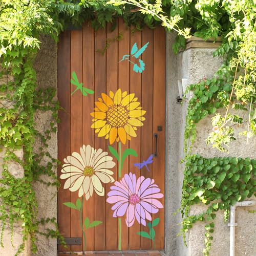 12 PCS Large Flower Painting Stencils, Reusable Sunflower Stencils for Painting on Wood Rocks Canvas Fabric Glass Pottery DIY Painting Art Projects - style: 12PCS Large Flower