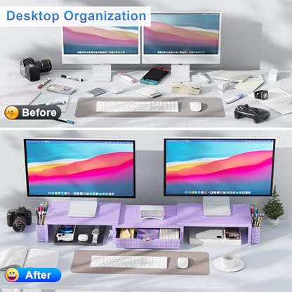 gianotter Dual Monitor Stand Riser With Drawer and 2 Pen Holders - color: Purple