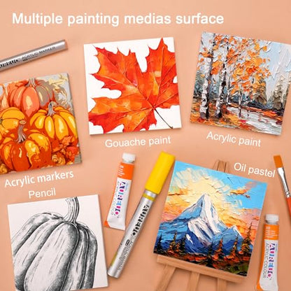 AUREUO Mini Canvas and Easel Set - 3x3 Inch/ 12 Pack - 2/5 Inch Profile Small Square Canvas with Display Stand - Art Gift Set Bulk Pack Canvases for Acrylic Painting & Craft - size: 3"x3" with Easel