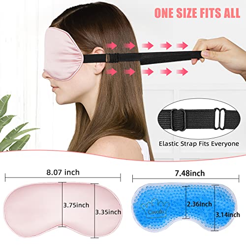 Cooling Eye Mask for Sleeping, Silk Sleep Mask w/Gel Eye Mask, Heated Eye Masks, Blindfold Eye Cover Women Sleeping Mask for Home, Office, Travel, Yoga, Medditation, Stocking Stuffers(Pink) - color: Pink