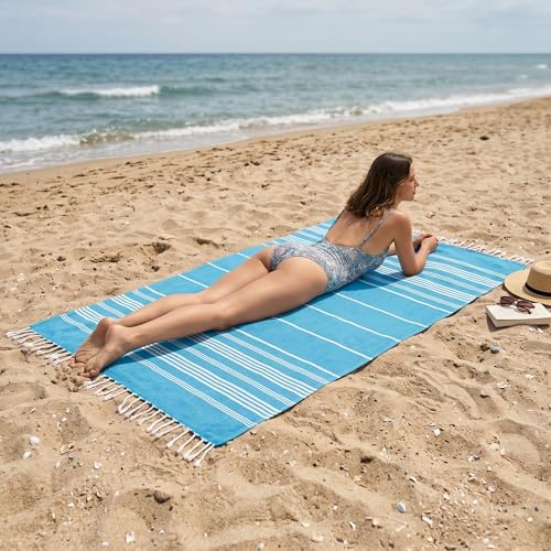 EPHESUS TOWELS Turkish Beach Towel - 38x70 inch Oversized - Sultan Design - Turkish Towel for Beach, Bath, Pool, Gym, Yoga - Prewashed, Lightweight, Quick Dry (Turquoise) - color: Turquoise