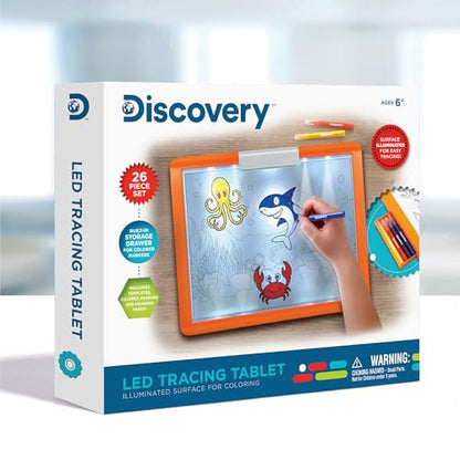 Discovery LED Tracing Tablet, 26-Piece Set with Washable Markers, Tracing & Template Sheets, Battery Powered Doodle Activity Lightboard, Kids Drawing & Sketching Portable Travel Art Set, Toy Gift