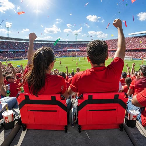 2pcs Stadium Seat for Bleachers with Back Support，Portable Bleacher Chairs with Back and Cushion，Includes Shoulder Strap and Cup Holder - color: Red,2 Pack
