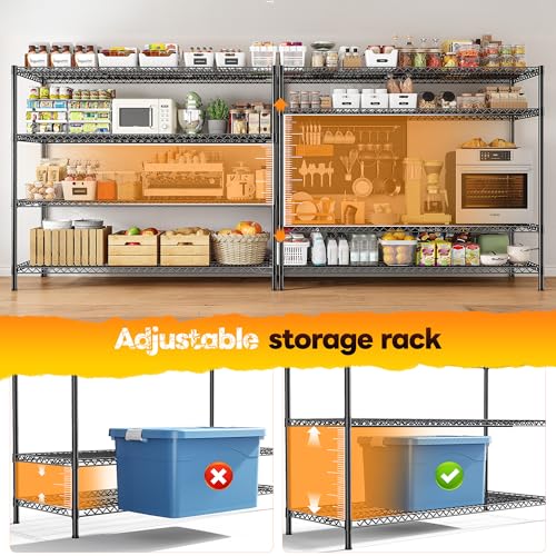 REIBII 4-Tier 2560LBS Heavy Duty Shelving,55.5"W Adjustable Storage Shelves | 2560 lbs commercial shelf,heavy-duty steel,25mm rods,powder-coated rust-proof,adjustable tiers, ool-free,garage, warehouse - size: 55.5"H x 55.5"W x 18"D