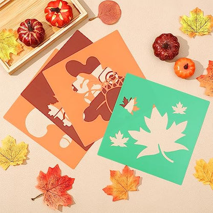 Henoyso 24 Pcs Fall Thanksgiving Stencil for Kids 8 Inch Reusable Templates | Plastic, Drawing Painting Templates, Autumn Pumpkin Maple Leaf, Yellow, Orange, Wood Paper Scrapbook, Wedding DIY Art Crafts - style: Fall Style