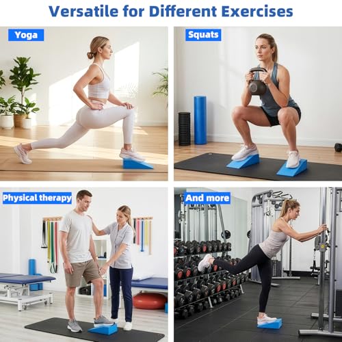 Yesland Squat Wedge Blocks 2 Pack - Heel Elevated Slant Board for Squats, Ankle Mobility, Weightlifting - Non-Slip Foam Calf Stretcher Ramp for Home Gym, Yoga, Pilates - Blue