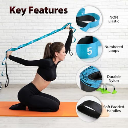 Acozycoo Stretching Strap with Loops for Physical Therapy,Knee,Calf,Back - color: Blue, size: Length: 86 Inch, Width: 1.5 Inch