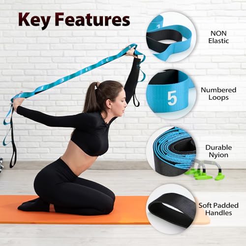 Acozycoo Stretching Strap with Loops for Physical Therapy,Knee,Calf,Back - color: Blue, size: Length: 86 Inch, Width: 1.5 Inch