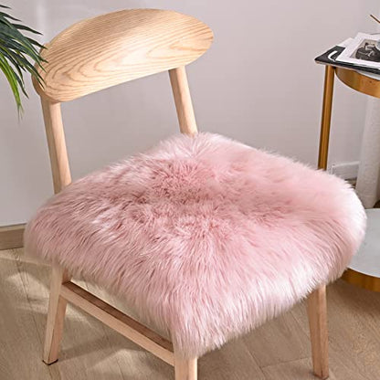 Softlife Pink Faux Fur Sheepskin Chair Cover 2 PCs Seat Cushion Pad Super Soft Area Rugs for Living Bedroom Sofa Dorm (1.6ft x 1.6ft) - color: Pink-2pcs