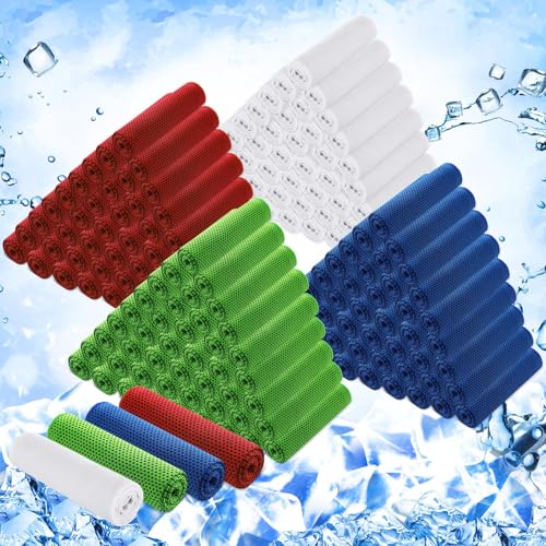 Hosuly 200 Pack Cooling Towels Bulk 40"x12" Cooling Rags for Neck and Face Ice Sweat Towels Breathable Microfiber Workout Cloth for Gym Yoga Golf Sport Running(Blue, Red, White, Green) - color: Dark Blue, Bright Red, White, and Light Green
