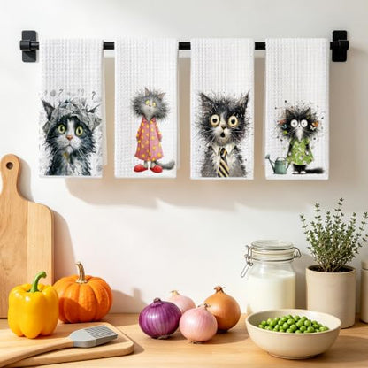 4 Pcs Funny Cat Kitchen Towels, Cute Cats Gifts Reusable Hand Towels-08 - color: Multi 1625