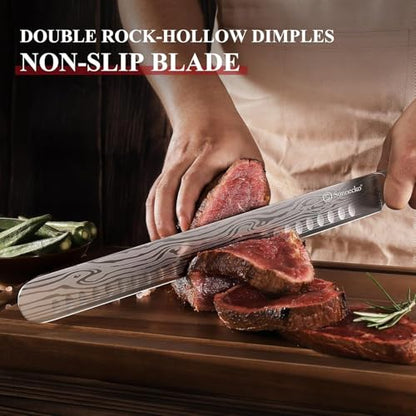 12 Inch Carving Knife,Brisket Knife for Roasts and Turkey | Ultra Sharp-High Carbon German Stainless Steel BBQ Slicing Knife with Gift Box - color: 12 inch Carving Knife