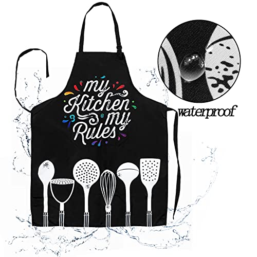 Adjustable Waterproof Apron Bib Apron with 2 Pockets Cooking Kitchen Aprons for Women Men Chef - color: My Kitchen My Rules Apron