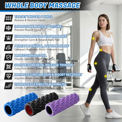 Foam Roller for Deep Tissue Massager High Density Massage Roller | Diamond-Shaped Texture, Myofascial Release, Deep Tissue Muscle Massage Trigger Point Back Roller for Fitness (15" Black) - color: Black