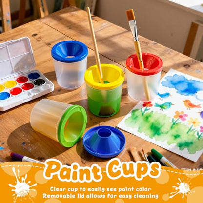 No Spill Paint Cups, 24pcs Paint Cups with Lids for Kids Suitable for Kids Paint, Spill Proof Paint Cups are Ideal for Classroom Art Supplies and Crafts, Durable Paint Cups with Lids(4 Colors)