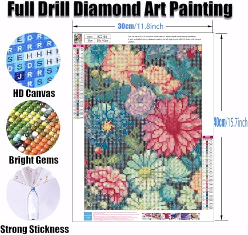 Ekuxom 3 Pack Diamond Art Kits for Adults-Flowers Diamond Painting | 5D DIY Full Round Drill Diamonds Gem Art Set for Home Wall Decor 12x16inch - color: Flowers