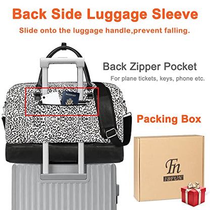 IBFUN Weekender Bags for Women, 21" Weekender Travel Bag, Travel Duffle Bag with Shoe Compartment Carry on Overnight Duffel Bag for Weekend Travel Business Trip, 3PCS - color: B2-Canvas-Leopard