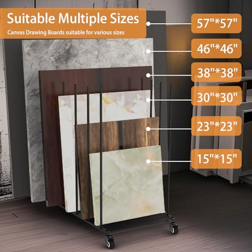 Heavy-Duty Art Storage Rack for 57" Artwork - Canvas Drying Rack & Mobile Display Stand with Locking Casters, Metal Frame - Organizer for Artists, Framers, Studios, Vendors