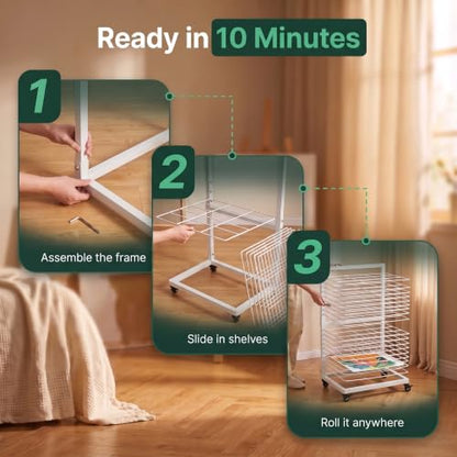 OFFICEROO White Art Drying Rack for Classroom & Preschool – 18-Shelf Mobile Paint Drying Rack, Canvas & Paper Drying Rack for Art Storage - color: White