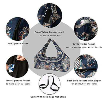 Yoga Mat Bag - Large Yoga Bag with Yoga Mat Strap, Zipper and Pockets - Yoga Bags and Carriers Fits All Your Stuff - Personalized Yoga Mat Bags for Women Fits Most Size Mats - color: Ancient Totem