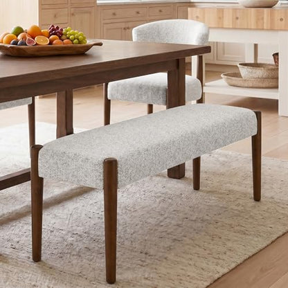 Usaint 42" End of Bed Bench with Wood Legs, Heathered White with Walnut Leg - color: Heathered Off-white With Walnut Leg