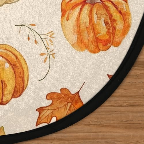 Autumn Pumpkin Leaves Round Area Rug 5Ft Thanksgiving Harvest Circle Carpet - color: Pumpkin Leaves, size: 5 ft