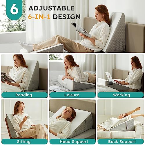 Bedluxe Wedge Pillow, 10 inch Bed Wedge Pillow for Headboard, Pillow Wedge for Acid Reflux Relief, Sleeping, Back Pain Relief, Snoring, Triangle Pillow Wedge, White/Grey - color: White Grey, size: 24*24*10 Inch